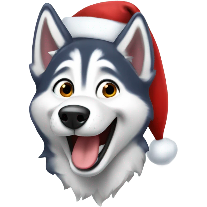 Husky laughing wearing Santa hat emoji