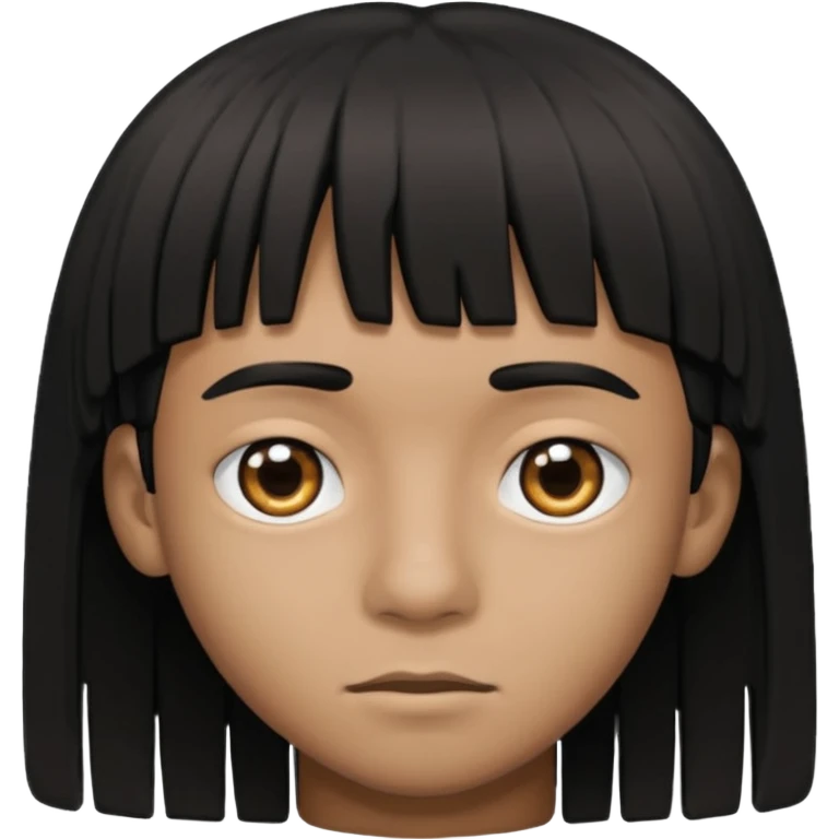 Dark brown boy, with fringe black hair, black eyes emoji