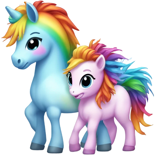 Rainbow Pony with rainbow baby unicorn  emoji