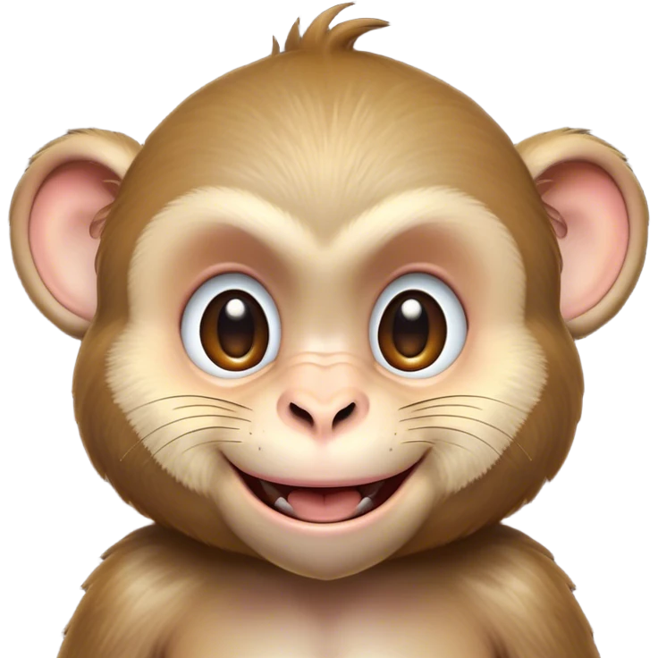 Cinematic Cheeky Macaque Portrait Emoji, Grinning mischievously with a tilted head and a playful smirk, showcasing a smart, agile build with soft, textured fur and wide, sparkling eyes pulling a funny face, Simplified yet strikingly expressive features, highly detailed, glowing with a warm, vibrant radiance, high shine, spirited and impish, stylized with an air of cheeky primate mischief, focused and teasing, soft glowing outline, capturing the essence of a cheeky macaque that looks ready to jump out of the screen with playful charm! emoji