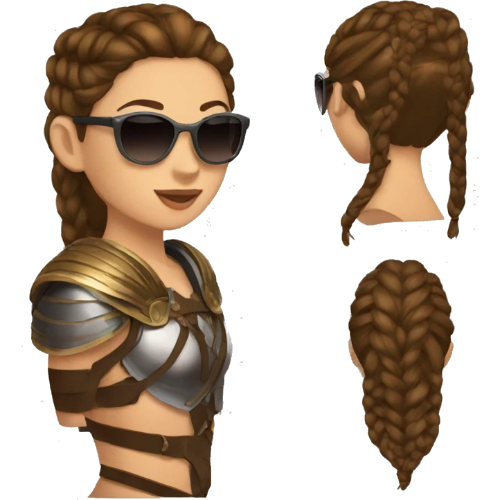Girl gladiator with French braids, brown hair and sunglasses emoji