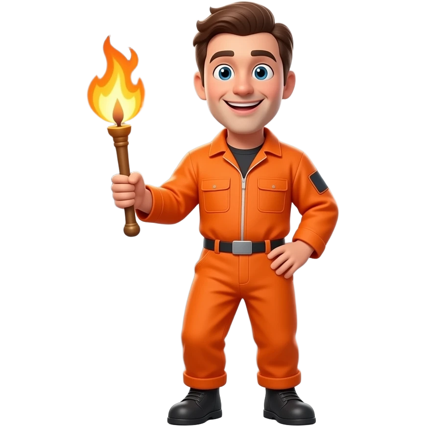 Funny full body holding a flaming torch emoji
