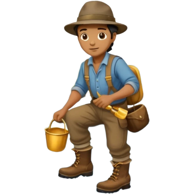 create a gold miner panning for gold near a stream emoji
