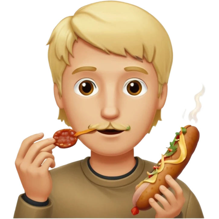 Hombre Rubio con una salchipapas pero la salchicha está quemada emoji