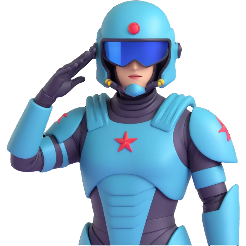 Helldiver performing a salute, inspired by Helldivers video game, heroic pose, futuristic armor and helmet, confident expression emoji