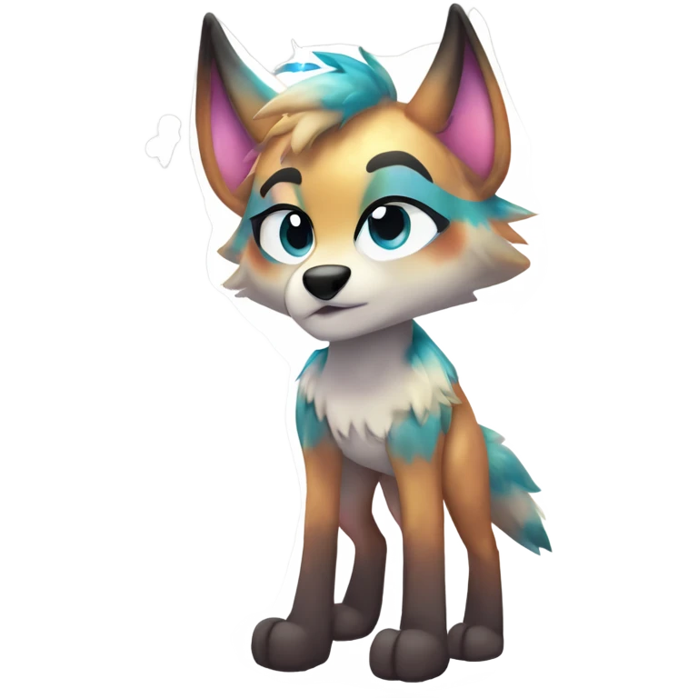 Anthro Colorful Shiny Fionbri-Falvie-sparkle-wolf-sona with cool eccentric markings full body emoji