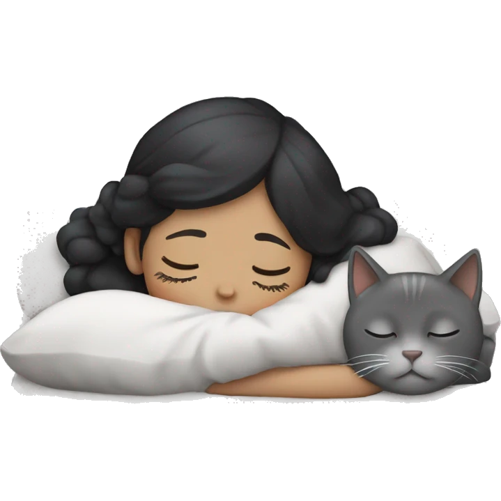 black hair white girl sleeping with a gray cat emoji
