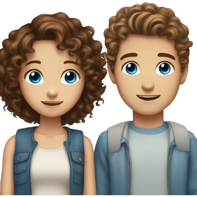 In love brown curly hair blue eyes girl and brown hair boy with blue eyes emoji