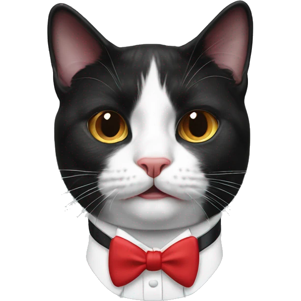 a tuxedo cat, mouth, stomach, and 4 feet colored in white, red bow tie emoji