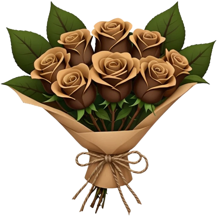 boquet of black n more brown roses in a paper package emoji