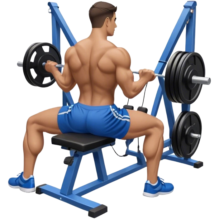 back view of man with blue shorts using seated cable-rows machine emoji