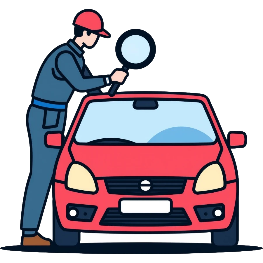 car inspection, mechanic examining vehicle with magnifying glass emoji