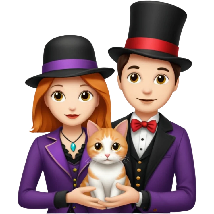 magician couple and their pet cat emoji