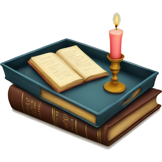 vintage tray with books and candle emoji