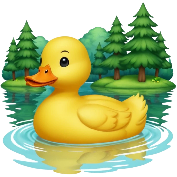 A yellow duck in a lake surrounded by nature emoji