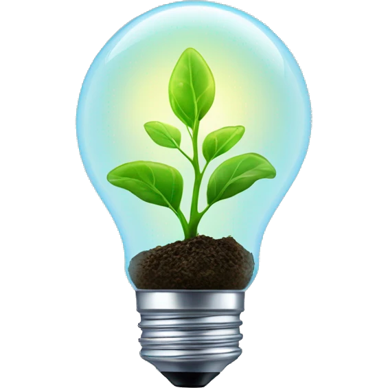 a plant sprout inside a glowing idea lightbulb emoji