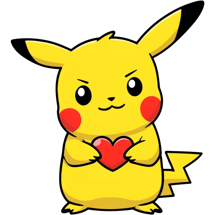 Pikachu holding a heart emoji