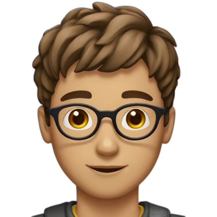 young Man with round glasses, short brown hair emoji