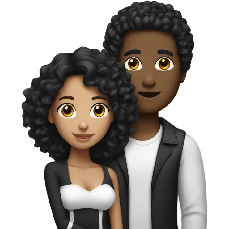 A couple man black and white girl with black curly hair emoji