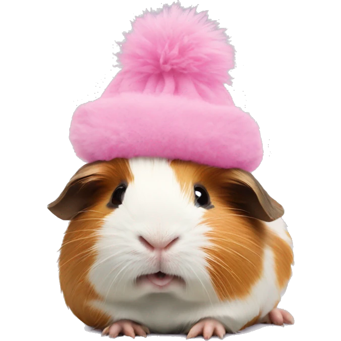 guinea pig with pink fluffy hat on emoji