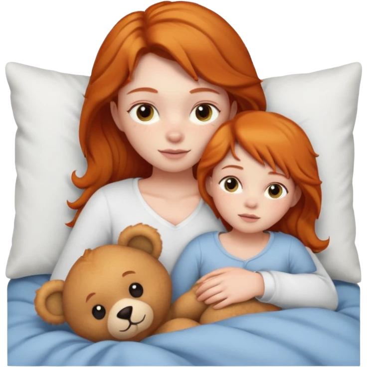 ginger girl cuddle in bed with teddy emoji