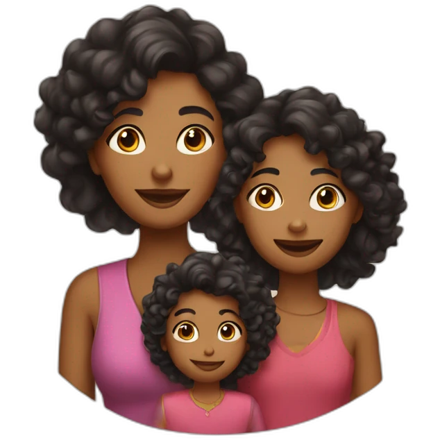 indian family with mom and one daughter curly hair emoji