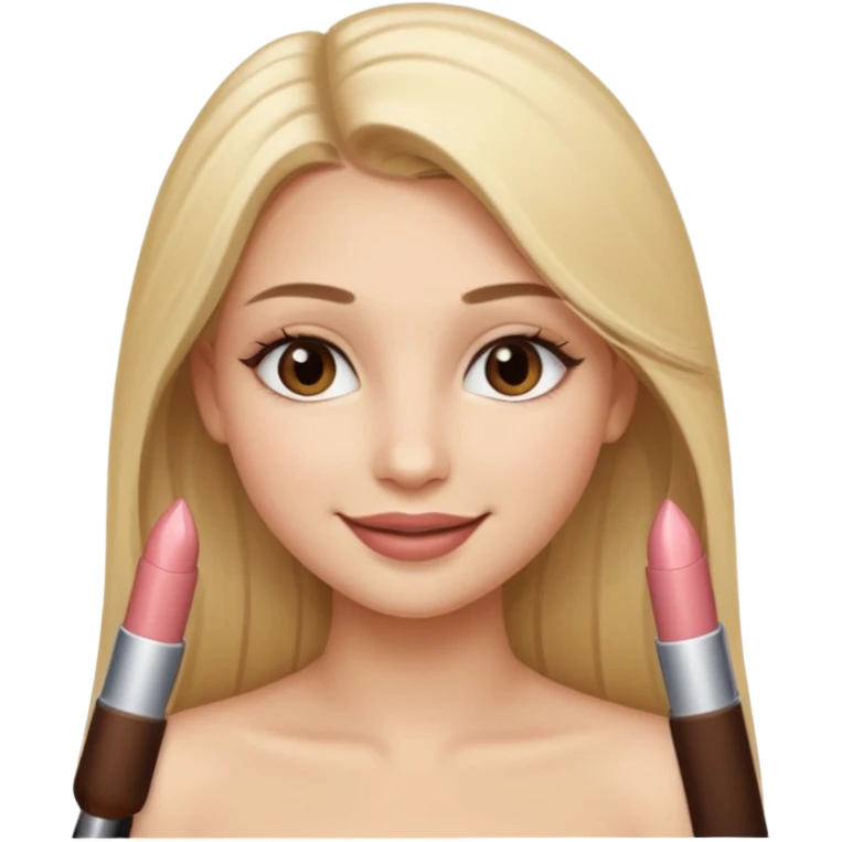una chica con pose divertida de 18 años con los labios con pintalabios nude y los ojos maquillados, de piel blanca con el pelo liso, largo y rubio, ojos marrones GUAPA emoji