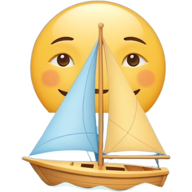 A small sailboat emoji sailing on the ocean, with half the sky showing the sun and half showing the moon. Minimal vector style, soft gradients, white background. emoji