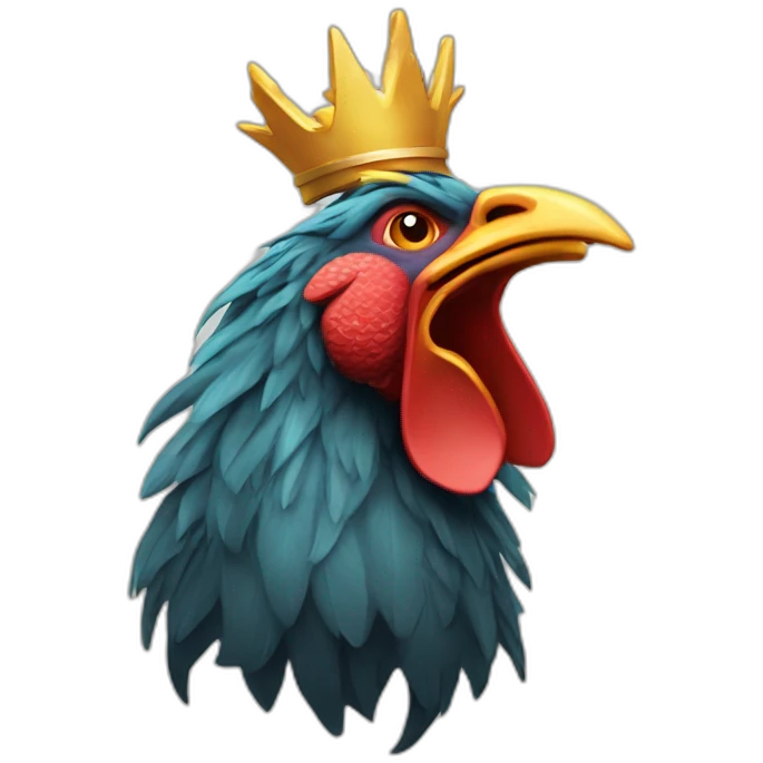 howling rooster with a crown on its head emoji