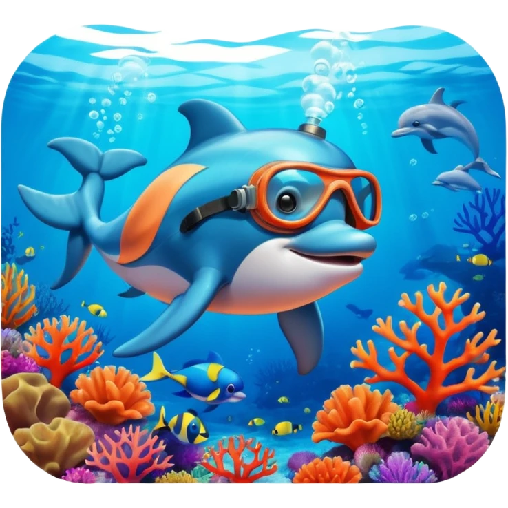 A brave dolphin in diver mask and oxygen tank, exploring coral

 emoji