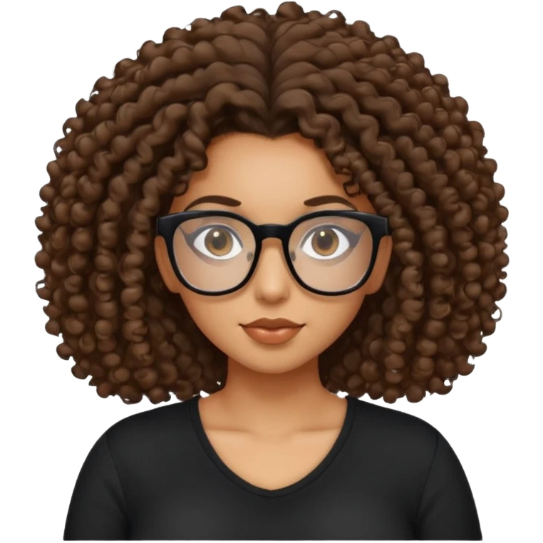 A mixed girl with rectangle glasses, the girl is wearing a black shirt, the girl has brown curly big hair pulled back and the girl has big boobs  emoji