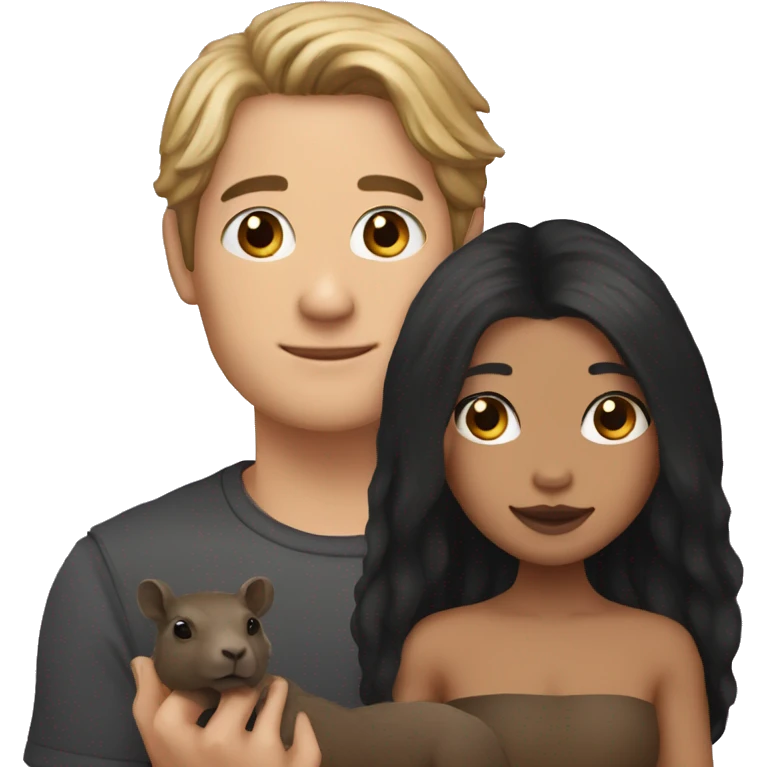 a woman with black long hair and just a black eyeliner with a little capybara puppett on his hand emoji
