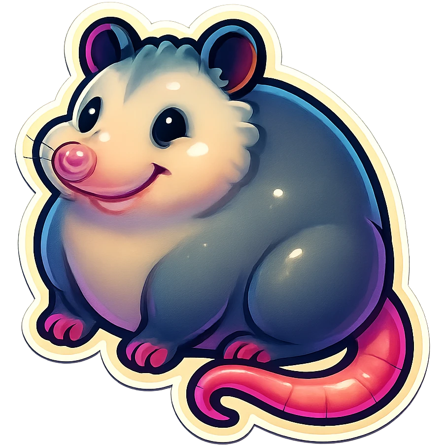 super fat cute cartoon possum, sticker style emoji