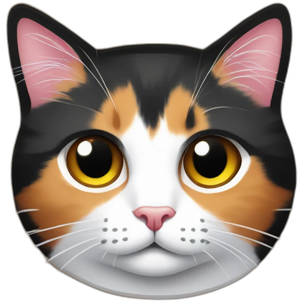 staring calico cat sat on small oval cardboard scratcher emoji