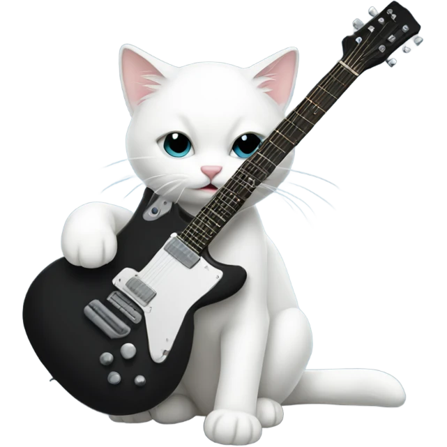 white cat playing a black rock guitar emoji