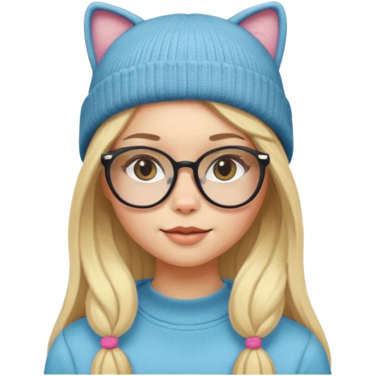 Blonde girl wearing cat  glasses and beanie, long hair emoji