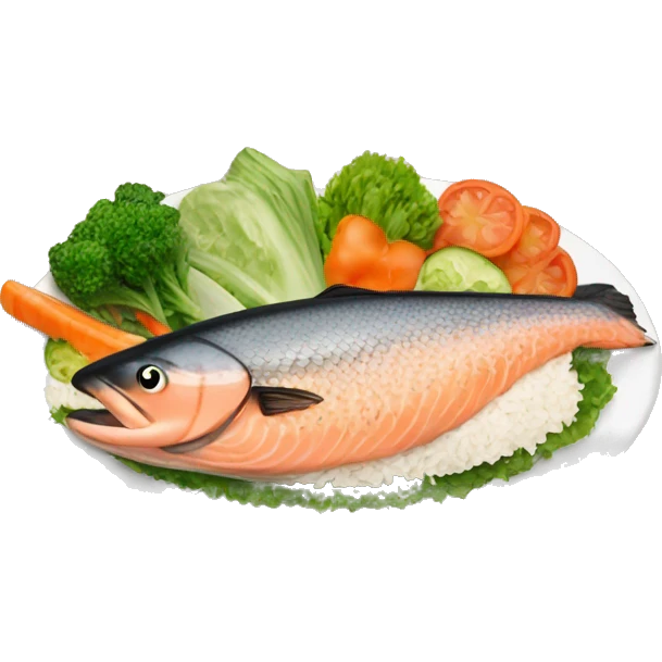 salmon with rice and vegetables  emoji