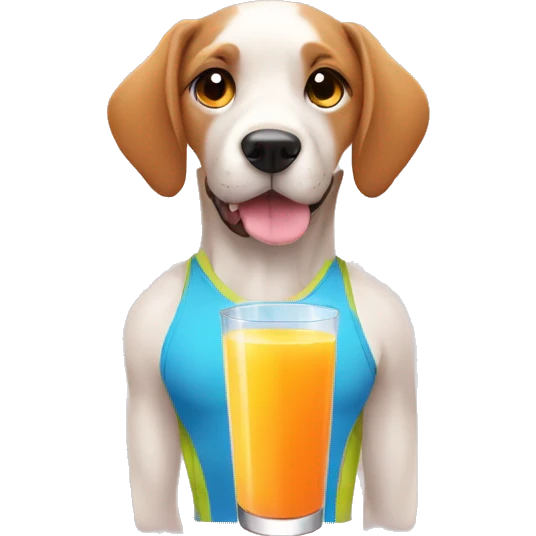 a dog in gym clothes drinking a nutritious juice emoji
