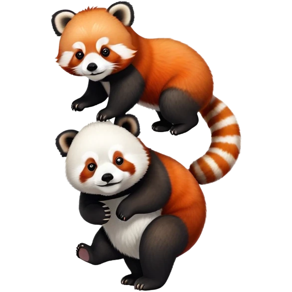 Red panda balancing on a giant panda's head emoji