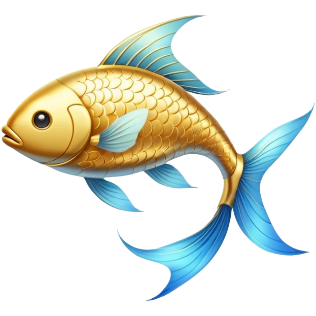 Luminous golden fish icon with flowing lines, stylized as an omega-3 symbol. The fish has a metallic gold appearance with gentle light emanating from within, creating a magical, ethereal quality against a subtle blue glow. emoji