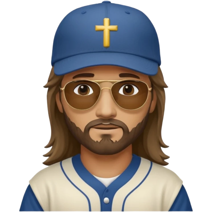 Jesus with a mullet, baseball hat and dark sunglasses emoji