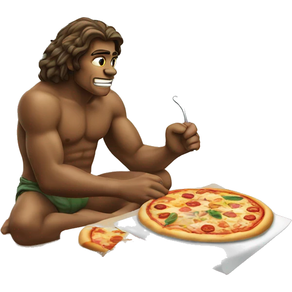 Tarzan making pizza on a beach emoji