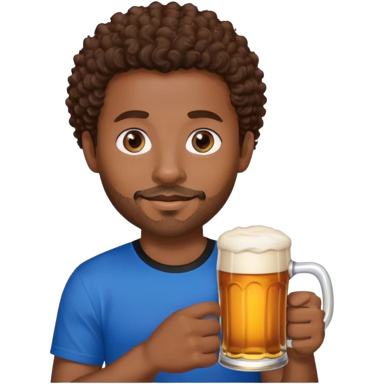 black man with short brown curly hair and blue eyes facial hair black shirt holding a beer emoji