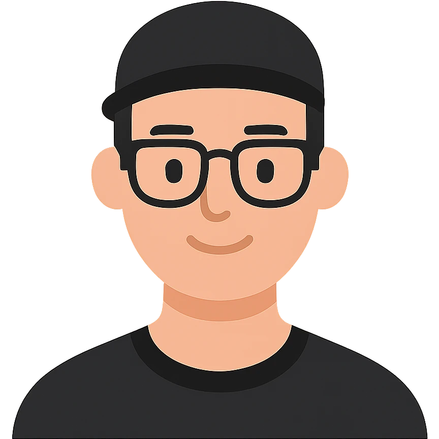 flat design style guy in glasses and a black cap emoji