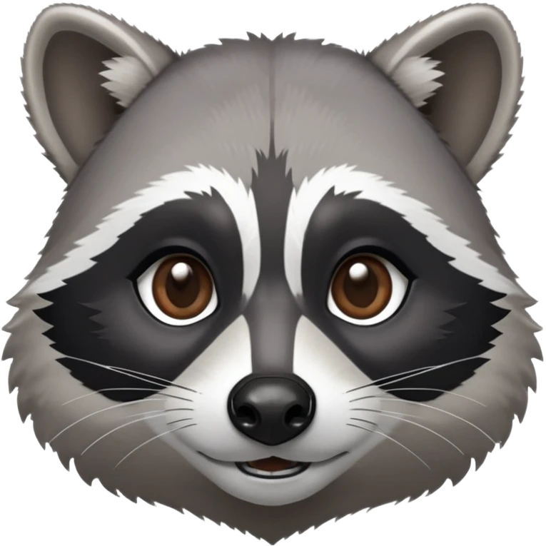 Cinematic-Noble-Raccoon-Portrait-Emoji – Poised and confident, with a sturdy build and a beautifully textured fur of silver-grey accented by dark black facial markings, deep-set, intelligent brown eyes, simplified yet sharp and sophisticated zoom out to show shoulders emoji