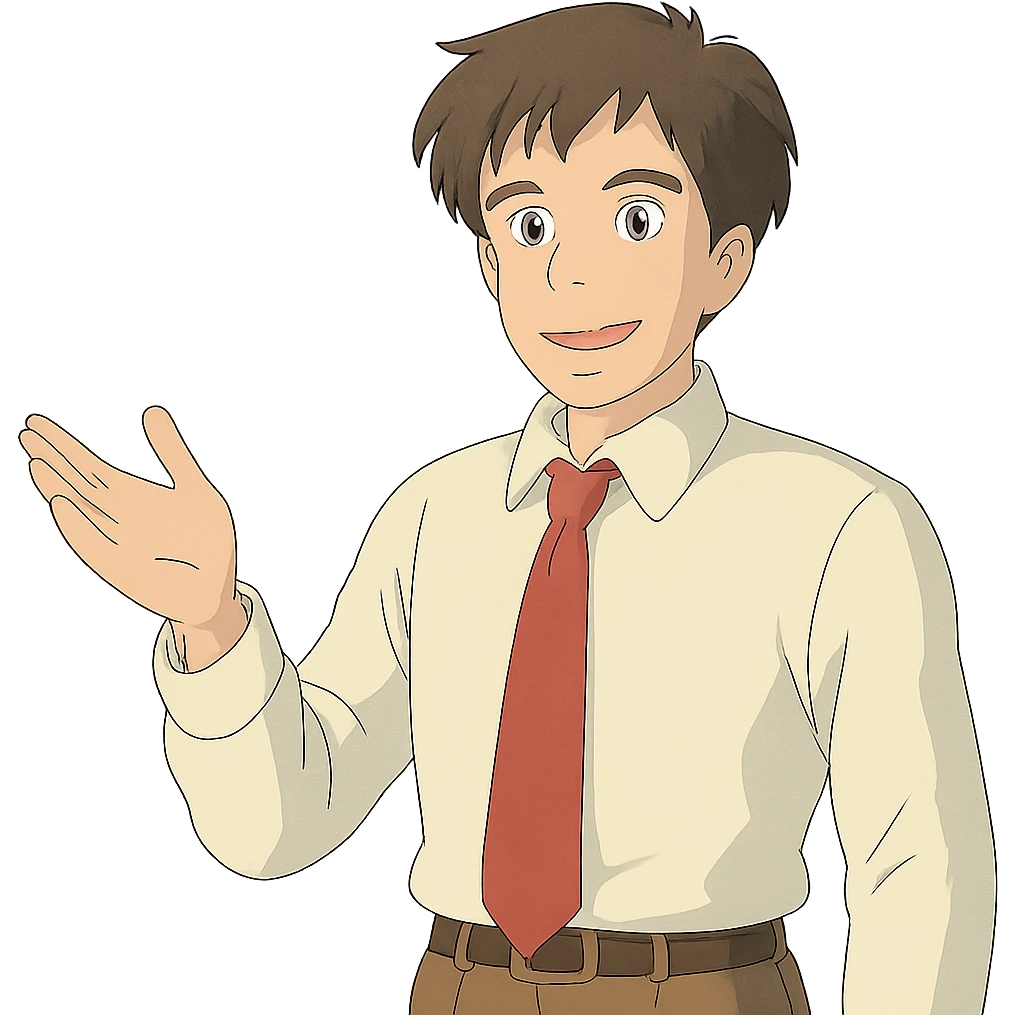 Give the man a different look in Ghibli style, with no background. emoji