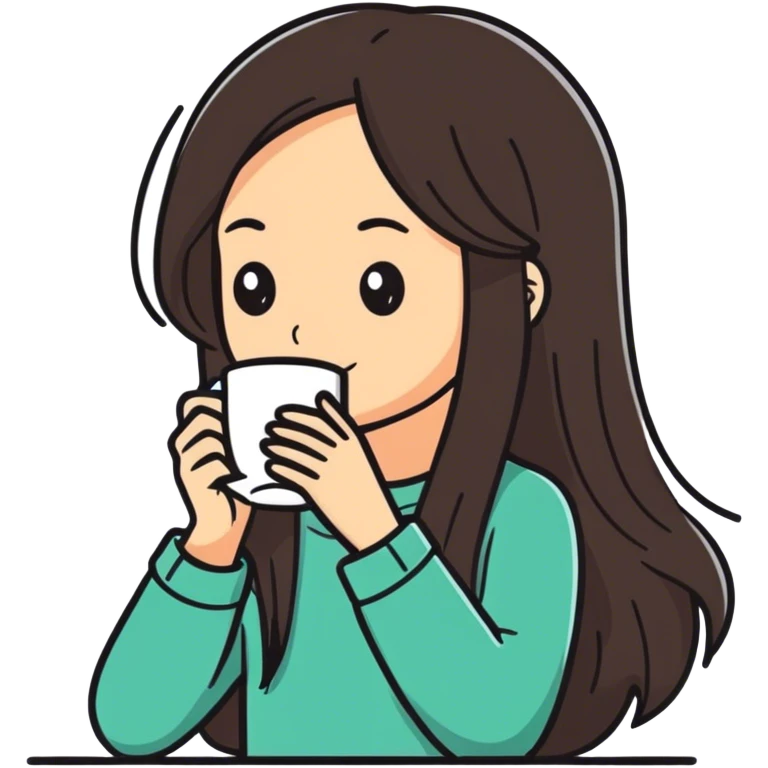 Long hair girl drink coffee emoji