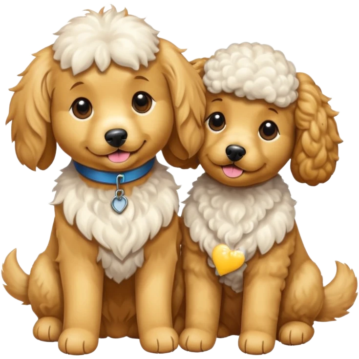 two dogs, with emoji