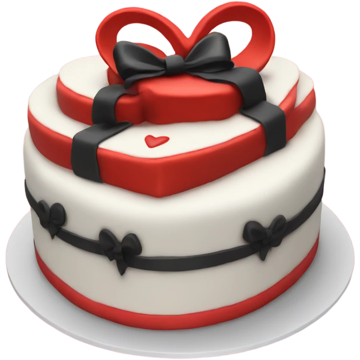 Red heart shaped birthday cake with black and white bows  emoji