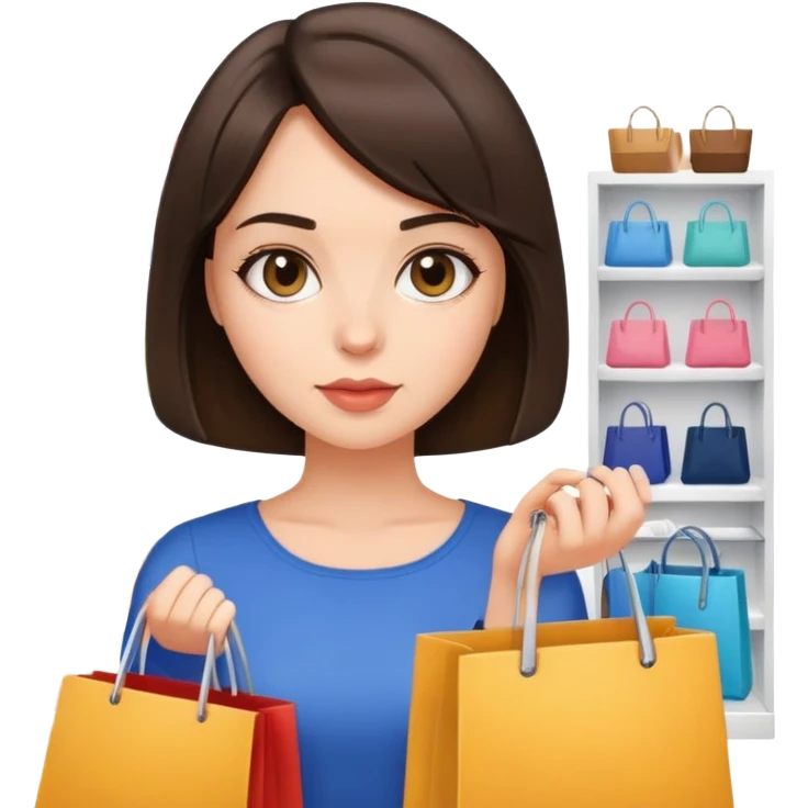 Brunette girl with bob hair shopping  emoji